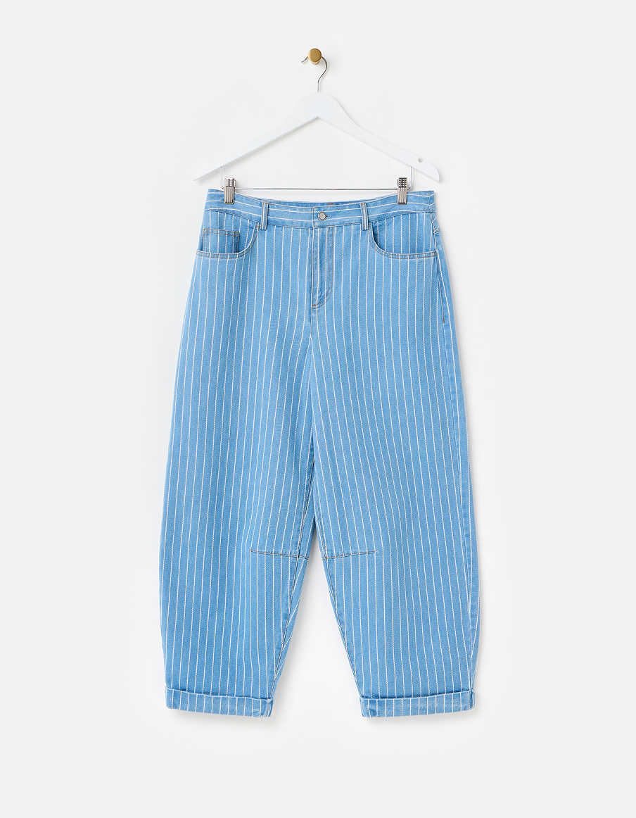 Light Blue Denim Striped Barrel Leg Jeans